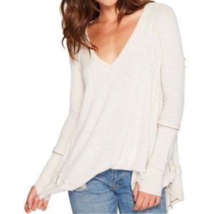 Free People Oatmeal V Neck Long Sleeve Tee
